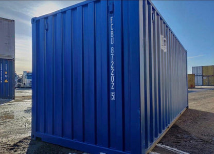 Contenedor 30 pies con puerta garaje azul
