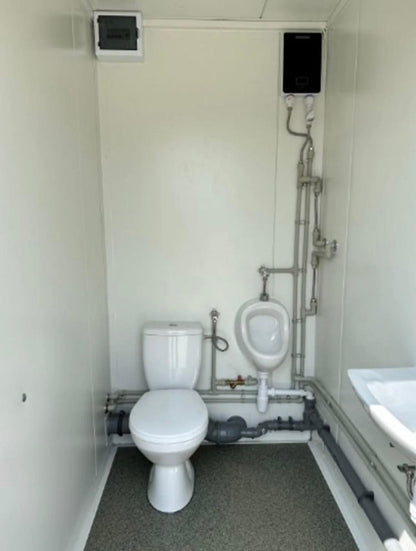 Contenedor sanitario 3 cabanas wc, urinario + caldera, ducha