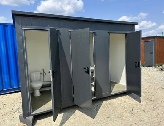Contenedor sanitario 3 cabanas wc, urinario + caldera, ducha
